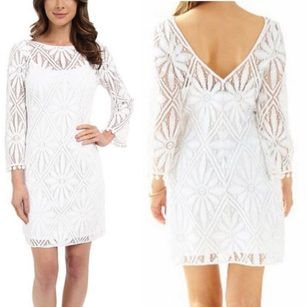 Lilly Pulitzer Topanga Crochet Delay Diamond Lace long sleeve Dress medium